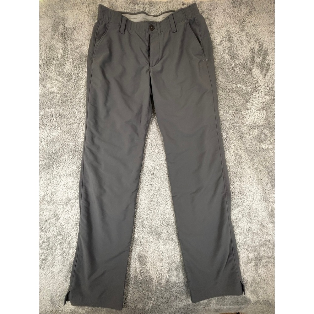 Under Armour Mens Gray Loose Fit Golf Pants 34x34 Flat Front Trousers